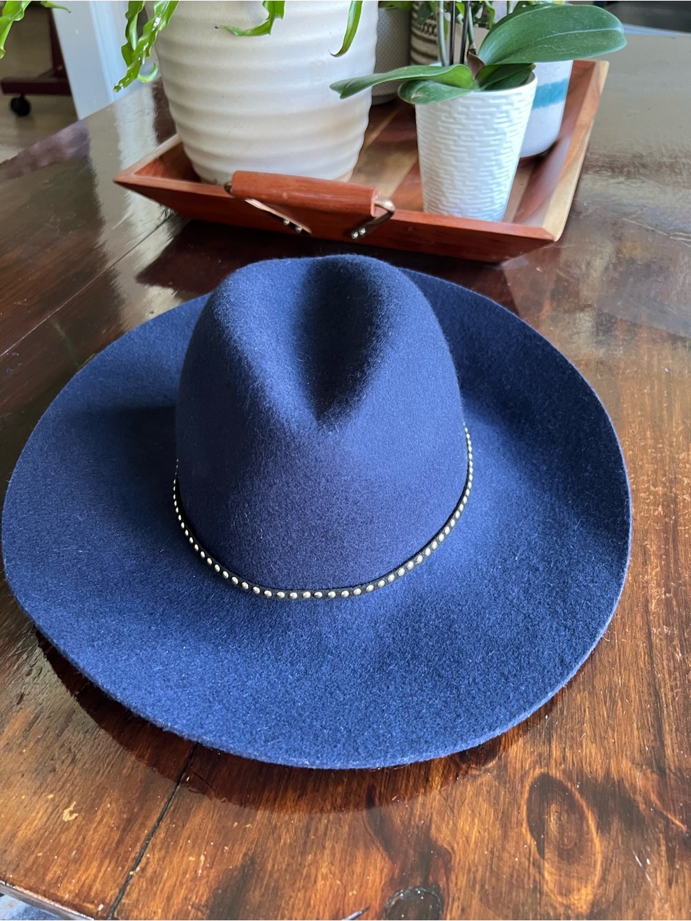 Boutique Women’s Navy Blue Beaded 100% Wool Hat